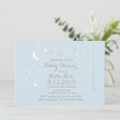 Blue White Moon Star Babydusche einladen Einladung (Stehend Vorderseite)