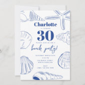 Blue White Muscheln Beach Summer Birthday Party Einladung (Vorderseite)