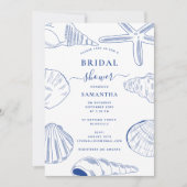 Blue White Muscheln Beach Summer Brautparty Einladung (Vorderseite)