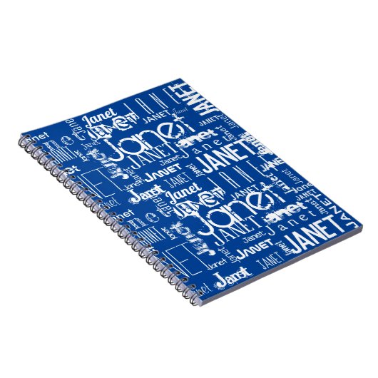 Blue White Name Word Cloud Typografie Notebook Notizblock (Rechte Seite)