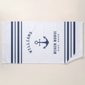 Blue White Nautic Family Name Beach House Strandtuch (Vorderseite)