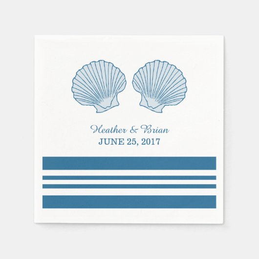 Blue White Nautic Seashells Paper Napkins Serviette (Vorderseite)