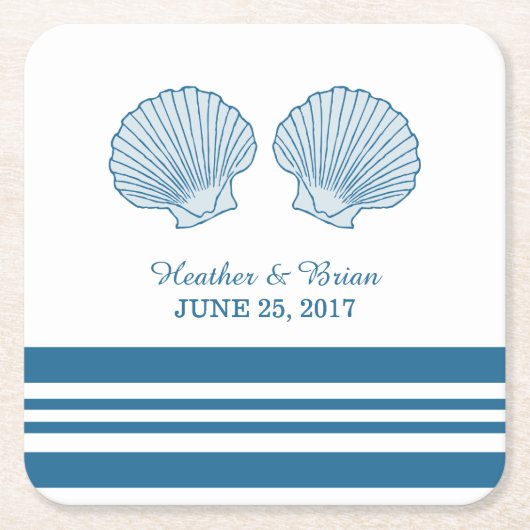 Blue White Nautic Seashells Paper Untersetzer (Vorderseite)