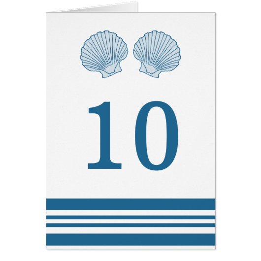 Blue White Nautic Seashells Tischnummer Card (Vorne)