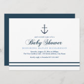 Blue & White Nautical Baby Dusche laden ein Einladung (Vorne/Hinten)