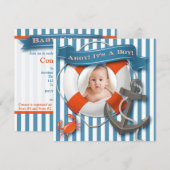 Blue, White Nautical Foto Kinderdusche Einladung (Vorne/Hinten)