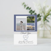 Blue White Nautical Heart Anchor Wedding Foto als Dankeskarte (Stehend Vorderseite)