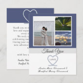 Blue White Nautical Heart Anchor Wedding Foto als Dankeskarte (Vorne/Hinten)