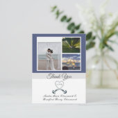 Blue White Nautical Heart Anchor Wedding Foto Dankeskarte (Stehend Vorderseite)