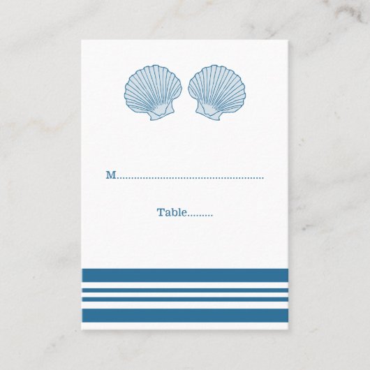 Blue White Nautical Seashells Hochzeiten Platzkart Platzkarte (Vorderseite)