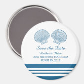 Blue White Nautical Seashells Save the Date Magnet (Vorderseite/Rückseite)