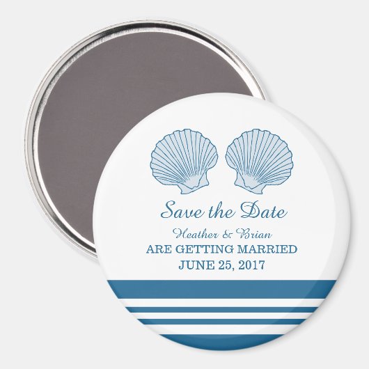 Blue White Nautical Seashells Save the Date Magnet (Vorderseite/Rückseite)