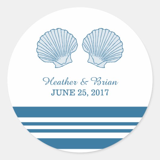 Blue White Nautical Seashells Wedding Stickers (Vorderseite)