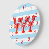 Blue white nautical stripes lobster decor große wanduhr (Winkel)