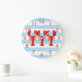 Blue white nautical stripes lobster decor große wanduhr (Zuhause)
