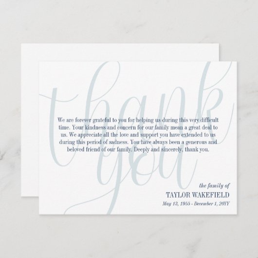 Blue White Navy Script Beileid Vielen Dank Dankeskarte (Vorne/Hinten)