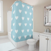 Blue White Niedlich Simple Heart Pattern Duschvorhang (Beispiel)
