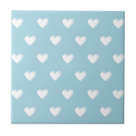 Blue White Niedlich Simple Heart Pattern Fliese (Vorderseite)