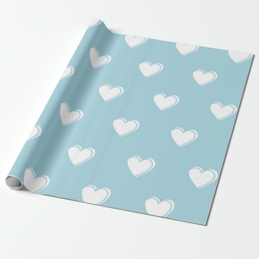 Blue White Niedlich Simple Heart Pattern Geschenkpapier (Ungerollt)