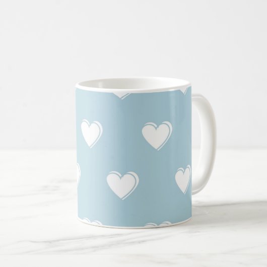 Blue White Niedlich Simple Heart Pattern Kaffeetasse (VorderseiteRechts)