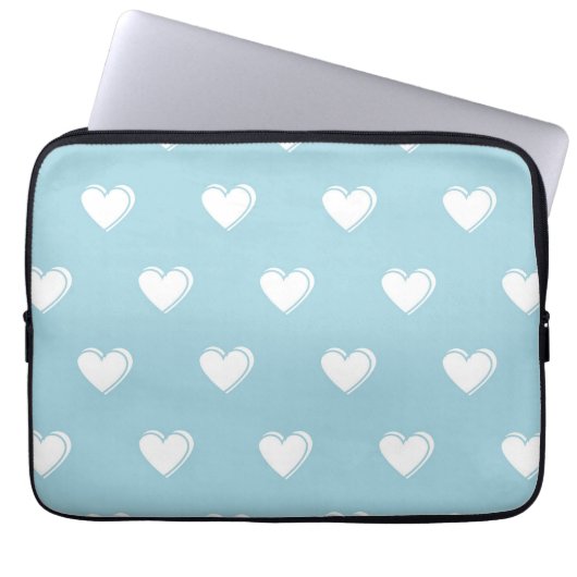 Blue White Niedlich Simple Heart Pattern Laptopschutzhülle (Vorderseite)