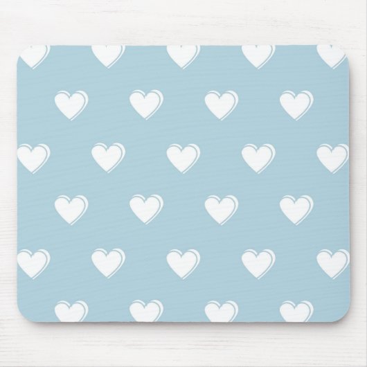 Blue White Niedlich Simple Heart Pattern Mousepad (Vorne)