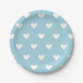Blue White Niedlich Simple Heart Pattern Pappteller (Vorderseite)