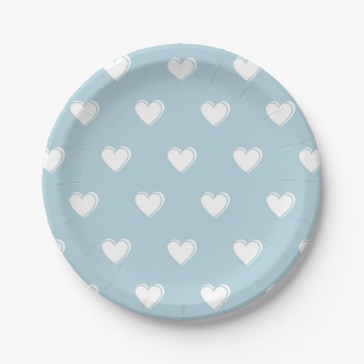 Blue White Niedlich Simple Heart Pattern Pappteller (Vorderseite)