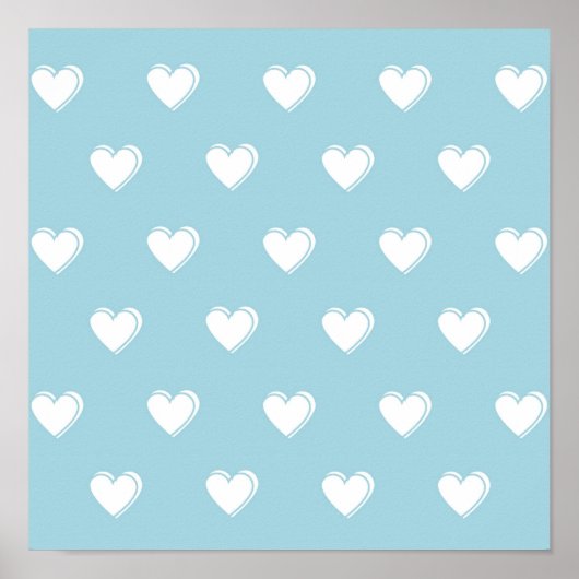 Blue White Niedlich Simple Heart Pattern Poster (Vorne)