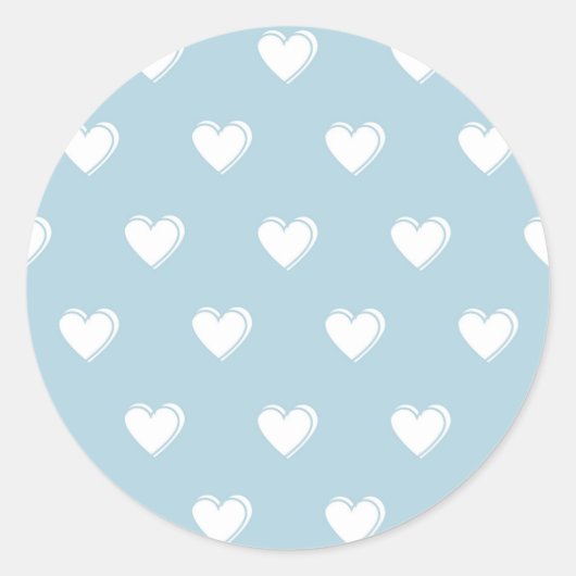 Blue White Niedlich Simple Heart Pattern Runder Aufkleber (Vorderseite)