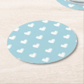 Blue White Niedlich Simple Heart Pattern Runder Pappuntersetzer (Angewinkelt)