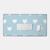 Blue White Niedlich Simple Heart Pattern Schreibtischunterlage (Tastatur & Maus)
