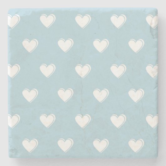 Blue White Niedlich Simple Heart Pattern Steinuntersetzer (Vorderseite)