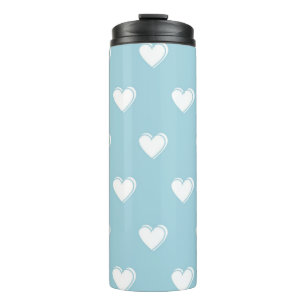 Blue White Niedlich Simple Heart Pattern Thermosbecher