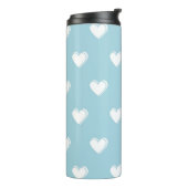 Blue White Niedlich Simple Heart Pattern Thermosbecher (Nach links gedreht)