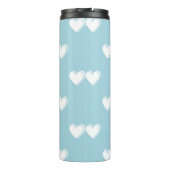 Blue White Niedlich Simple Heart Pattern Thermosbecher (Rückseite)