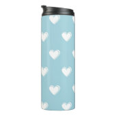 Blue White Niedlich Simple Heart Pattern Thermosbecher (Nach rechts gedreht)