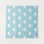 Blue White Niedlich Simple Heart Pattern Wandteppich (Vorderseite (Horizontal))