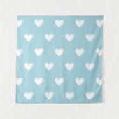 Blue White Niedlich Simple Heart Pattern Wandteppich (Vorderseite)