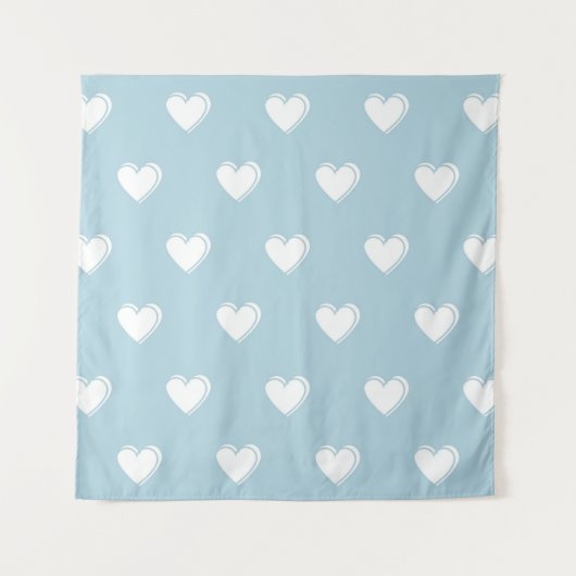 Blue White Niedlich Simple Heart Pattern Wandteppich (Vorderseite)