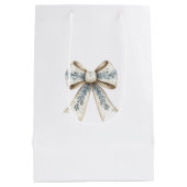 Blue White Nordic Cream Bow Christmas Mittlere Geschenktüte (Rückseite)