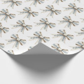 Blue White Nordic Cream Bows Christmas Geschenkpapier (Ecke)
