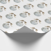 Blue White Nordic Ornaments Cream Bow Christmas Geschenkpapier (Ecke)