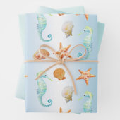 Blue White Ombre Muscheln Seepferd Starfish Geschenkpapier Set (Beispiel)