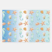 Blue White Ombre Muscheln Seepferd Starfish Geschenkpapier Set (Vorderseite)