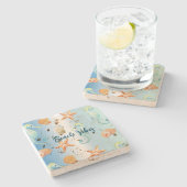 Blue White Ombre Muscheln Seepferd Starfish Steinuntersetzer (Seitenansicht)