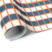 Blue White Orange Checkerboard Geschenkpapier (Rolleneckpunkt)