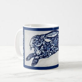 Blue & White Oriental Rabbit Designer Kaffee Tasse