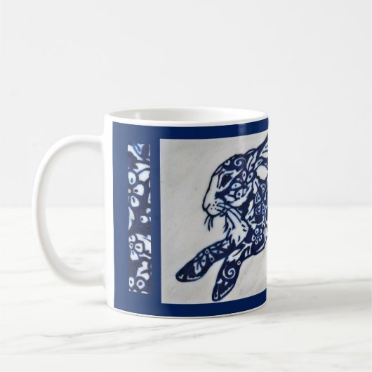 Blue & White Oriental Rabbit Designer Kaffee Tasse (Links)