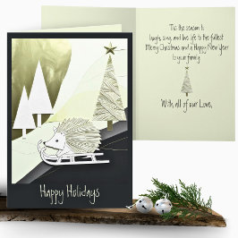 Blue White Origami Weihnachts-Igel auf einem Schli Karte